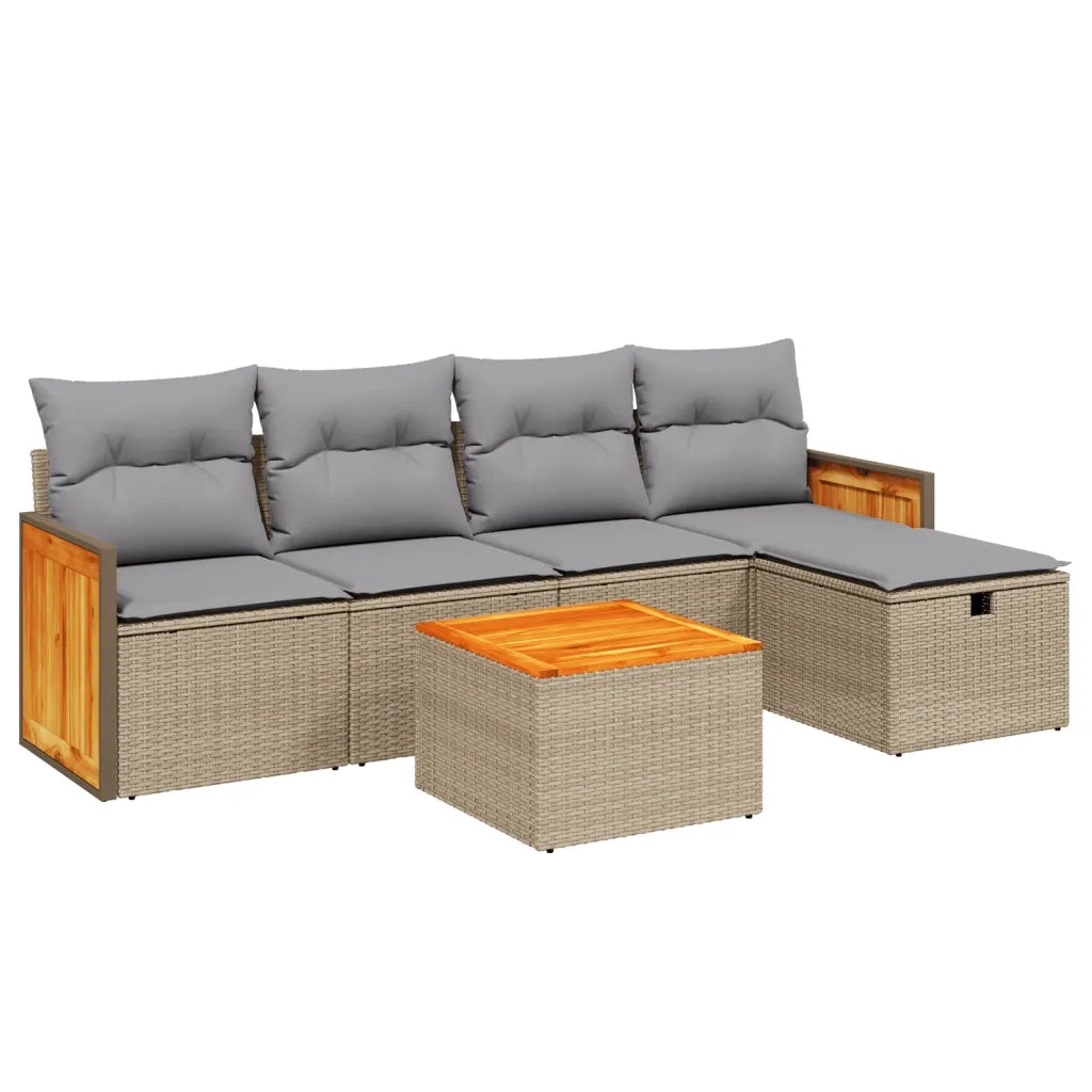 Set Divano da Giardino 6 pz con Cuscini Beige Misto Polyrattancod mxl 89771