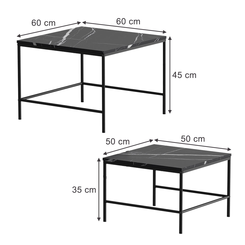 Vicco Tavolino da divano Marmo nero 60 x 60 cm 2 parti