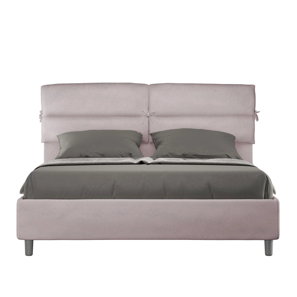 BS COM Letto matrimoniale con rete imbottito 160x210 microfibra glicine