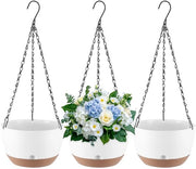 3 pacchi di contenitori per piante appesi, 20,5 cm, contenitori per piante appesi con catenine, fori di drenaggio e ciotola rimovibile, per interni, esterni e balconi (bianco)