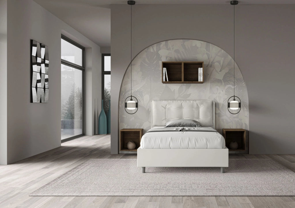 Letto 1 Piazza E Mezzo 120x200 cm con Rete Imbottito in Similpelle Annalisa Large Bianco