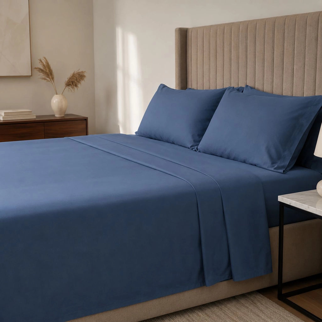 Sarisa, set Completo Letto Matrimoniale in Policotone, blu Mare