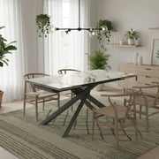 Tavolo da pranzo allungabile in ceramica su vetro effetto marmo calacatta Axis 160-240x90 cm fino a 10 posti | Duzzle