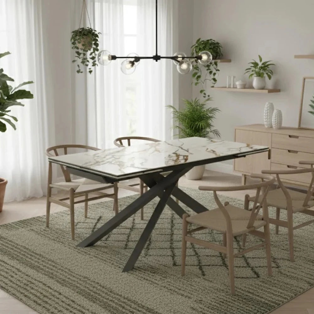 Tavolo da pranzo allungabile in ceramica su vetro effetto marmo calacatta Axis 160-240x90 cm fino a 10 posti | Duzzle