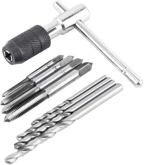 Kit di attrezzi a forma di T per lavorazione di fili - Set di attrezzi da mano - Tappi - M3/M4/M5/M6 - 9 pezzi/set - Adatto per taglio di fili - Chiave a tappi