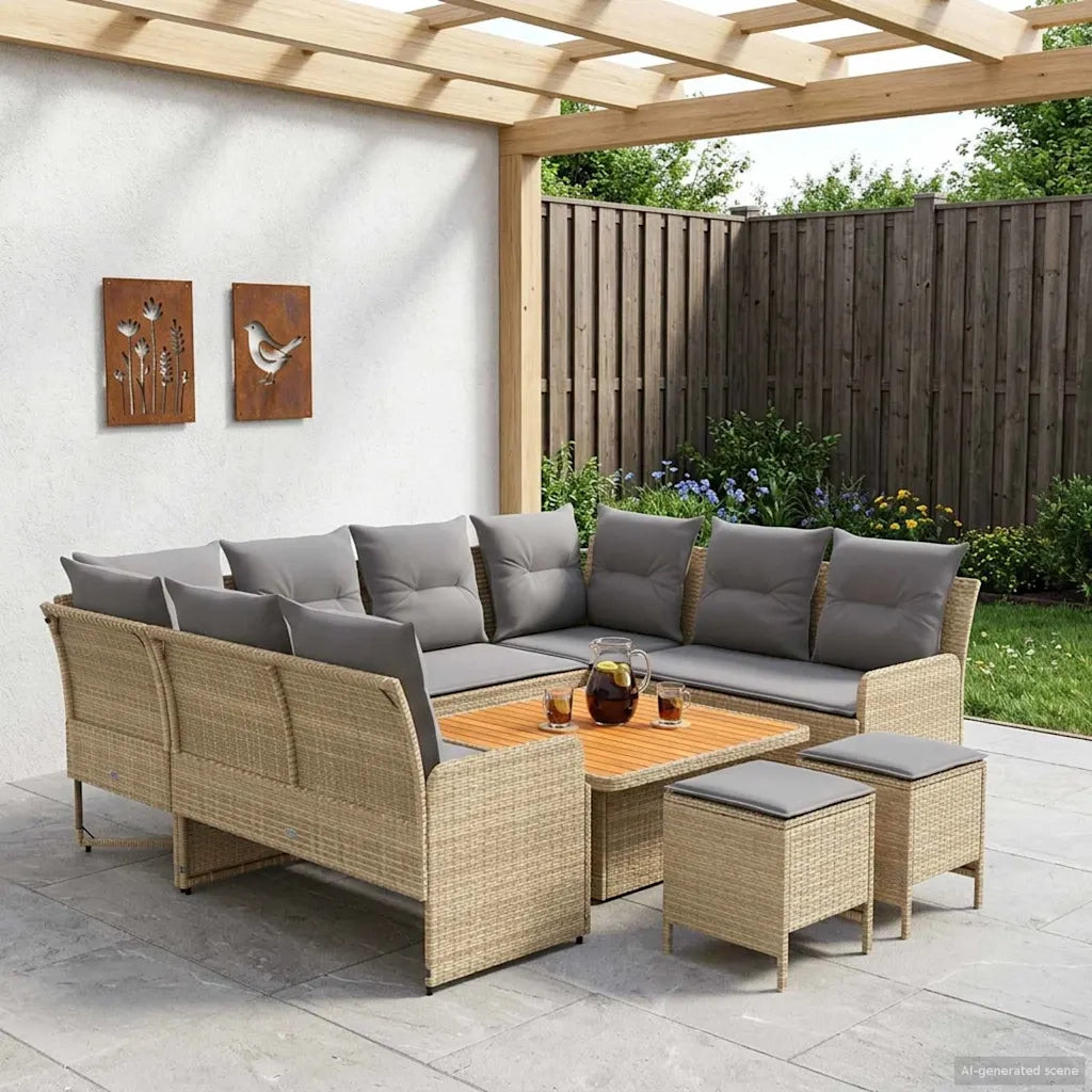 Set di Mobili 8 pcs Beige e Grigio Chiaro Rattan in PE