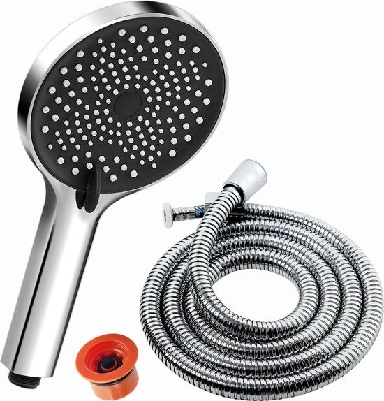 Douchekop economizzatore con tubo - 1,5 m - 3 tipi di getto - 7,5 l/min - Maniglione da bagno 130 mm - Doccia a pioggia - Elevatore di pressione
