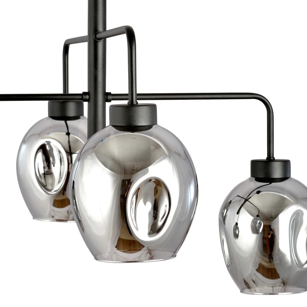 Lampadario Moderno 4 Luci Auriga In Accaio Nero E Vetro Fumè