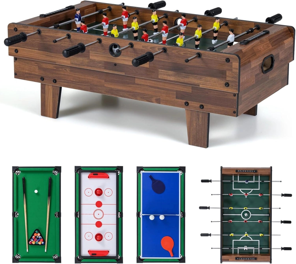 Tavolo Multigioco, Gioco Multifunzione 4 in 1-Calcio Balilla, Tavolo da Biliardo, Ping Pong, Air Hockey, Calcetto Multigioco per Adulti e Bambini, Casa Feste Bar (Nero)