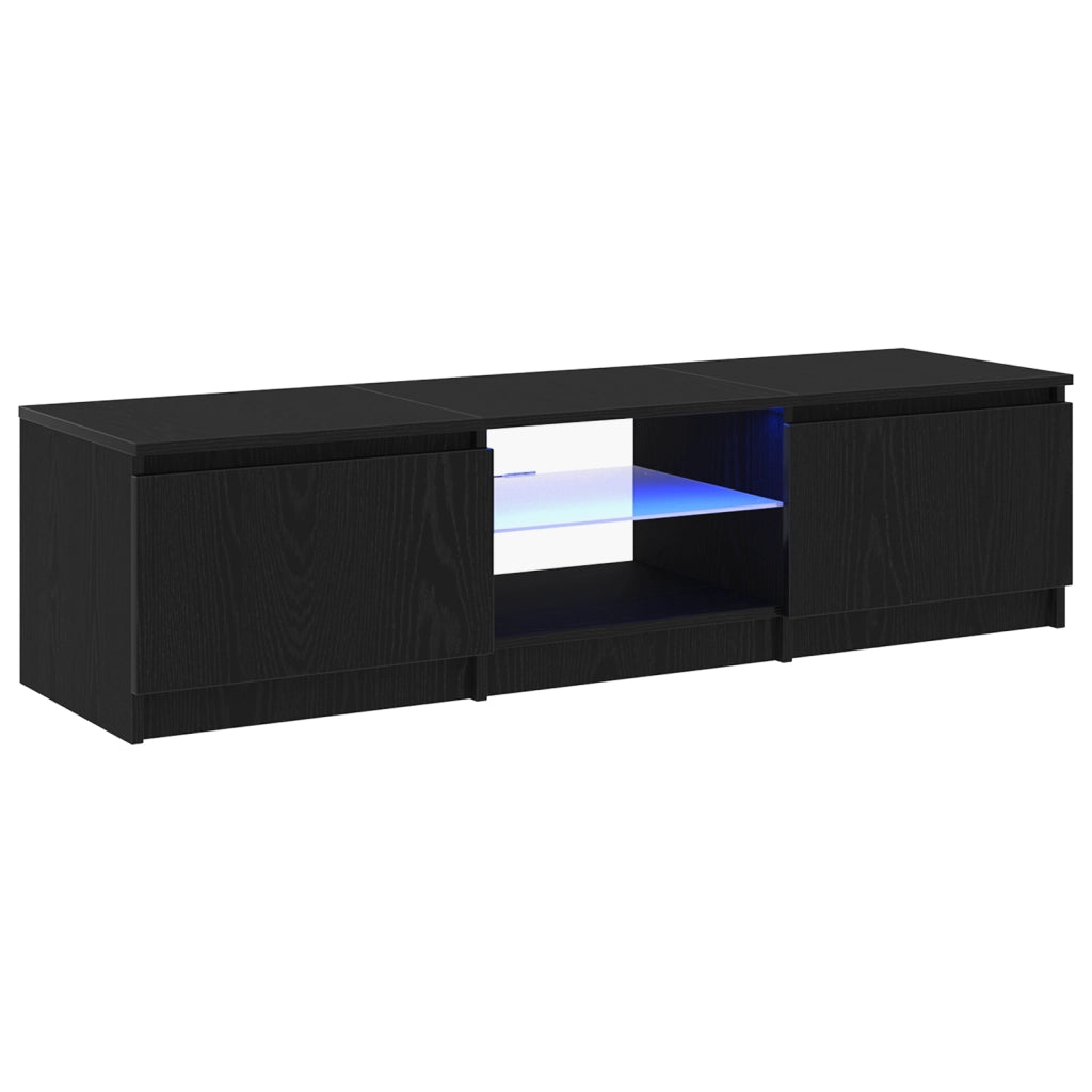 Mobile TV  con luci LED Nero Rovere 140x40x35,5 cm in legno ingegnerizzato