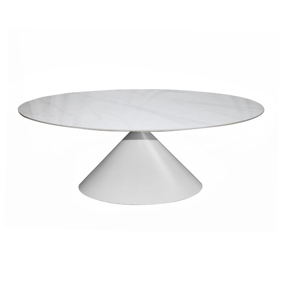 Tavolo ovale Punto con piano effetto marmo bianco – 200x100x76H