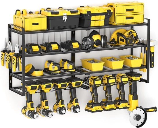 Supporto per strumenti da parete a 4 livelli, stazione di lavoro per 8 strumenti elettrici, supporto per strumenti da parete per garage, officina