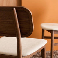 Set di 2 sedie vintage in legno di hevea e tessuto, noce