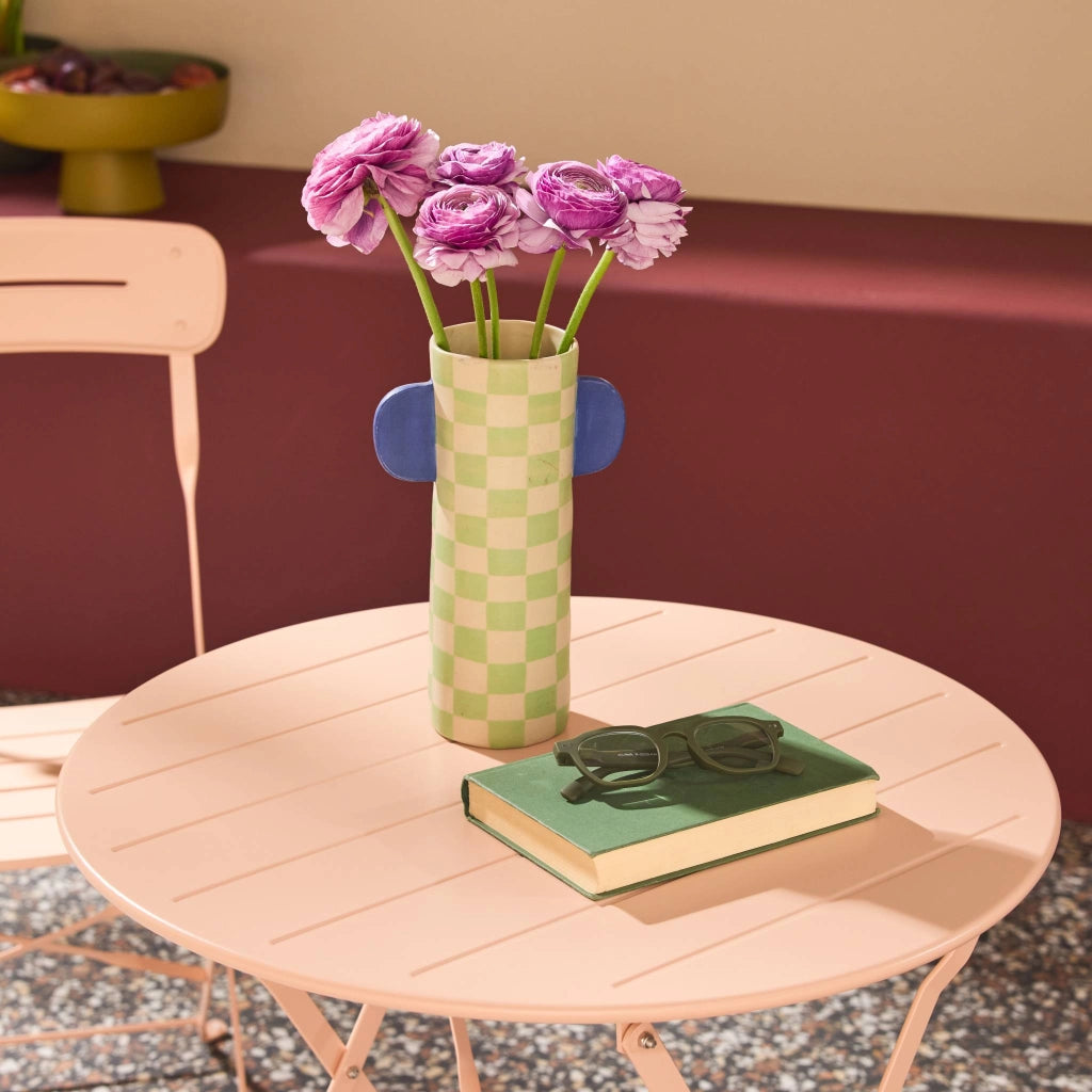 Set tavolo da giardino bistrot pieghevole rotondo in acciaio, 2 sedie,
