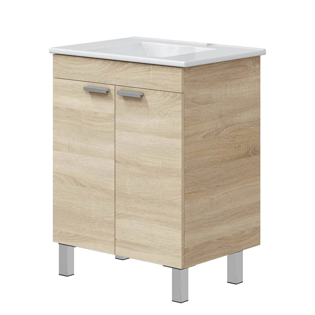 Polino, Mobile Sottolavabo 2 Ante, 60x45x80h cm Marrone Rovere