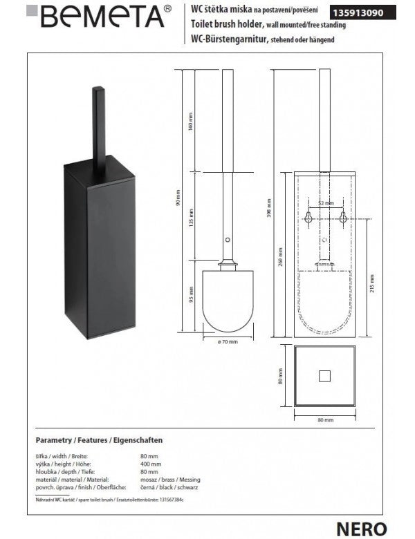Scopino da parete NERO in ottone nero 40 x8 x8 cm