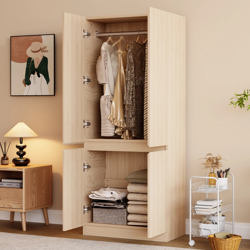 Armadio con 2 ante e ampio vano contenitore, per camera da letto, in legno, effetto legno naturale, 70 × 40 × 170 cm