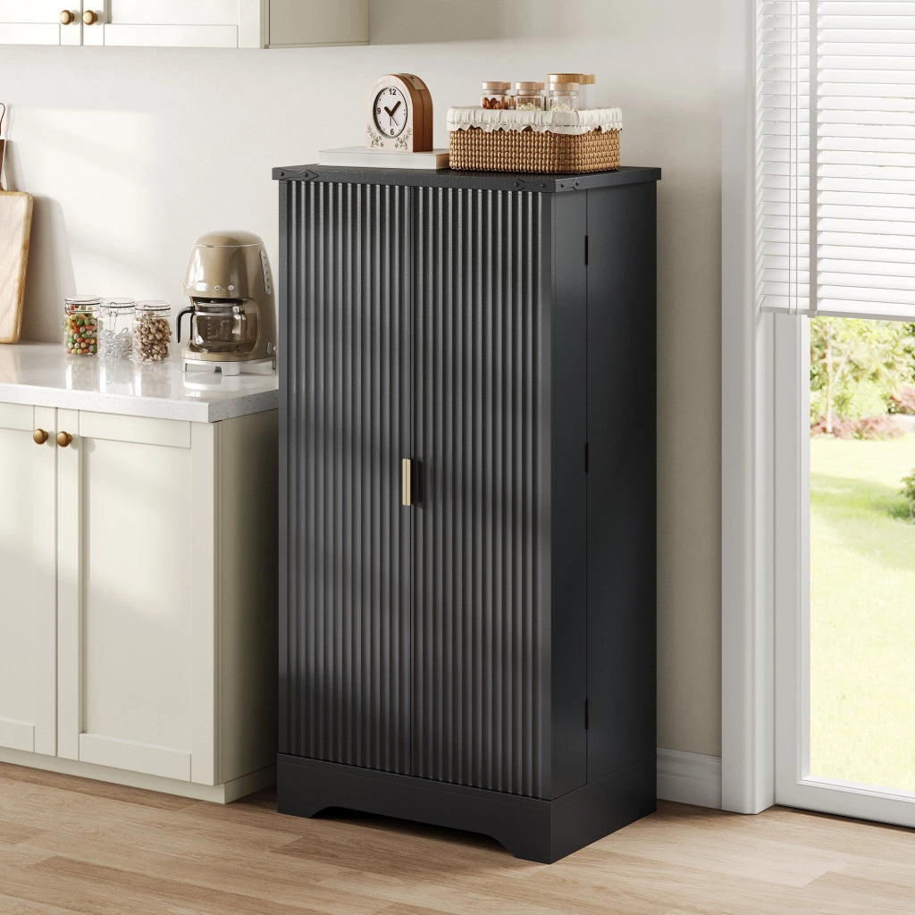Hochschrank da cucina moderno in MDF nero con luce LED a sensore e ripiani regolabili