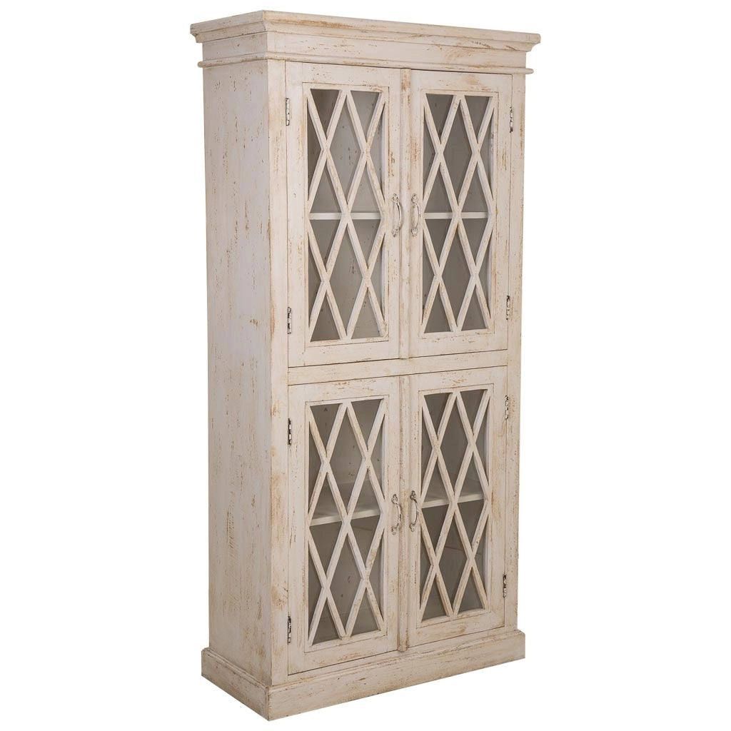 Vetrina in legno e vetro beige fatta a mano 90x40x183