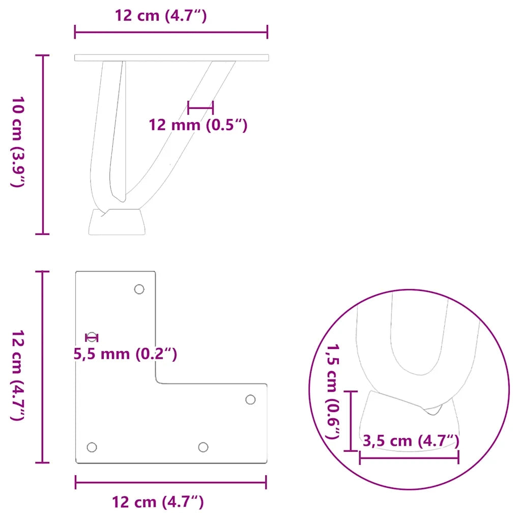 Gambe a forcina per tavolino 4 pz in acciaio naturale 10 cm in acciaio massiccio 4012431
