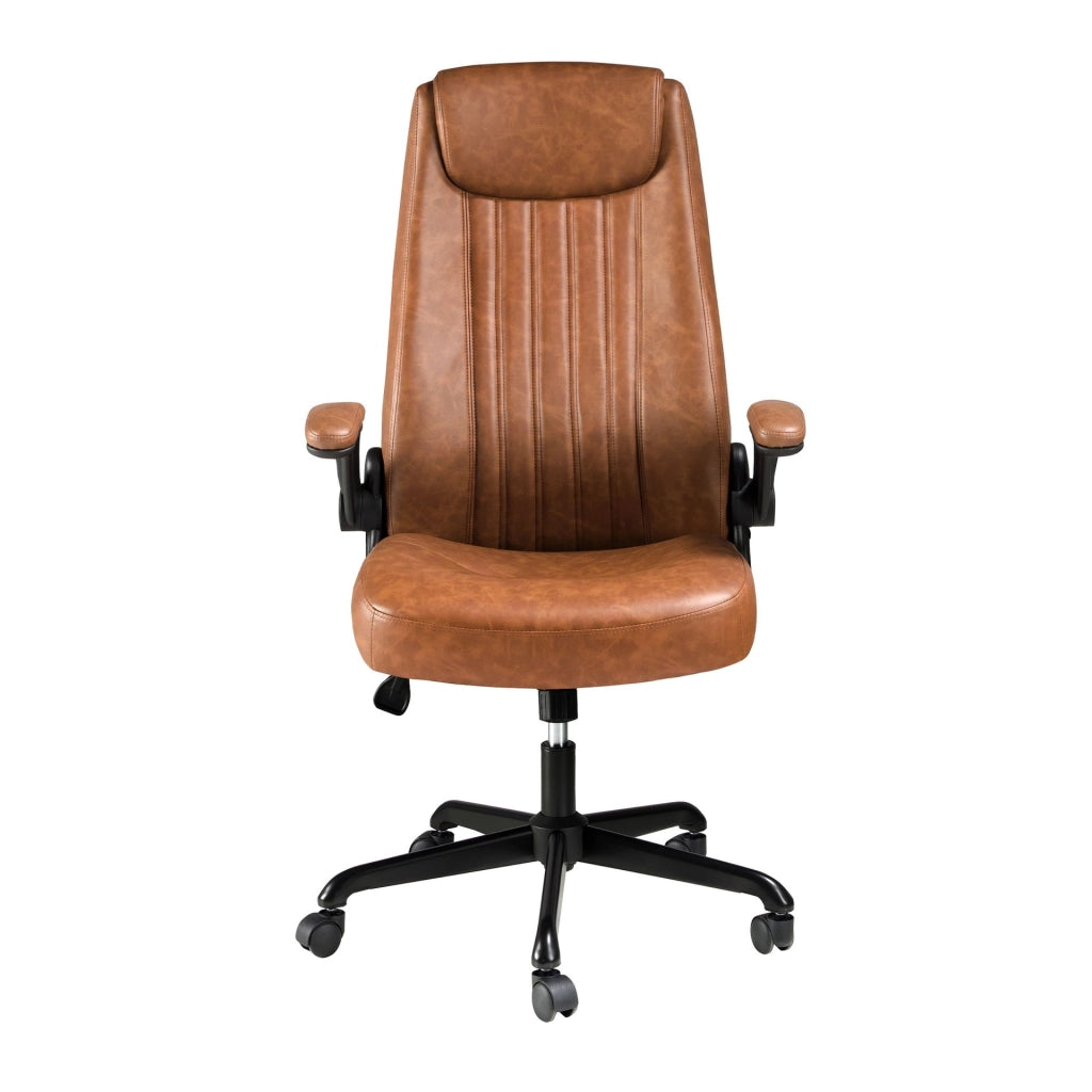 Sedia girevole da ufficio in similpelle marrone