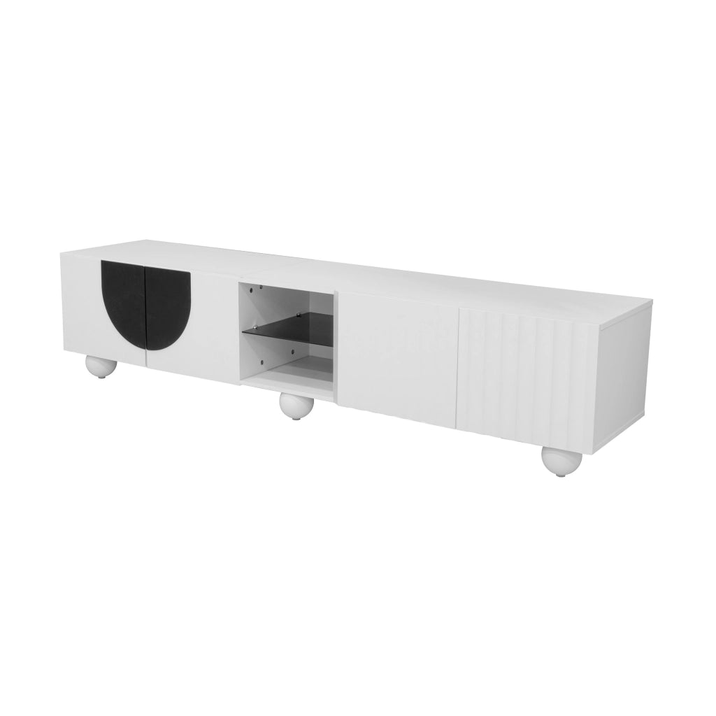 Mobile porta televisore moderno bianco e nero con vani aperti e chiusi, 180 cm, stabile e funzionale