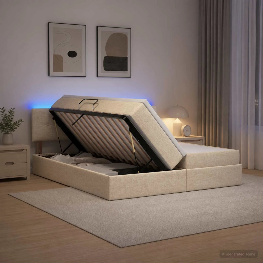 Letto con contenitore LED e materasso Crema 180 x 200 cm 3459352