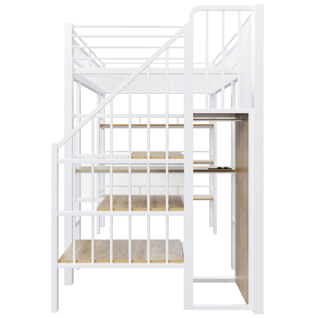 LETTO A SOPPALCO 90x200 cm Metallo Bianco con scrivania e scaffale