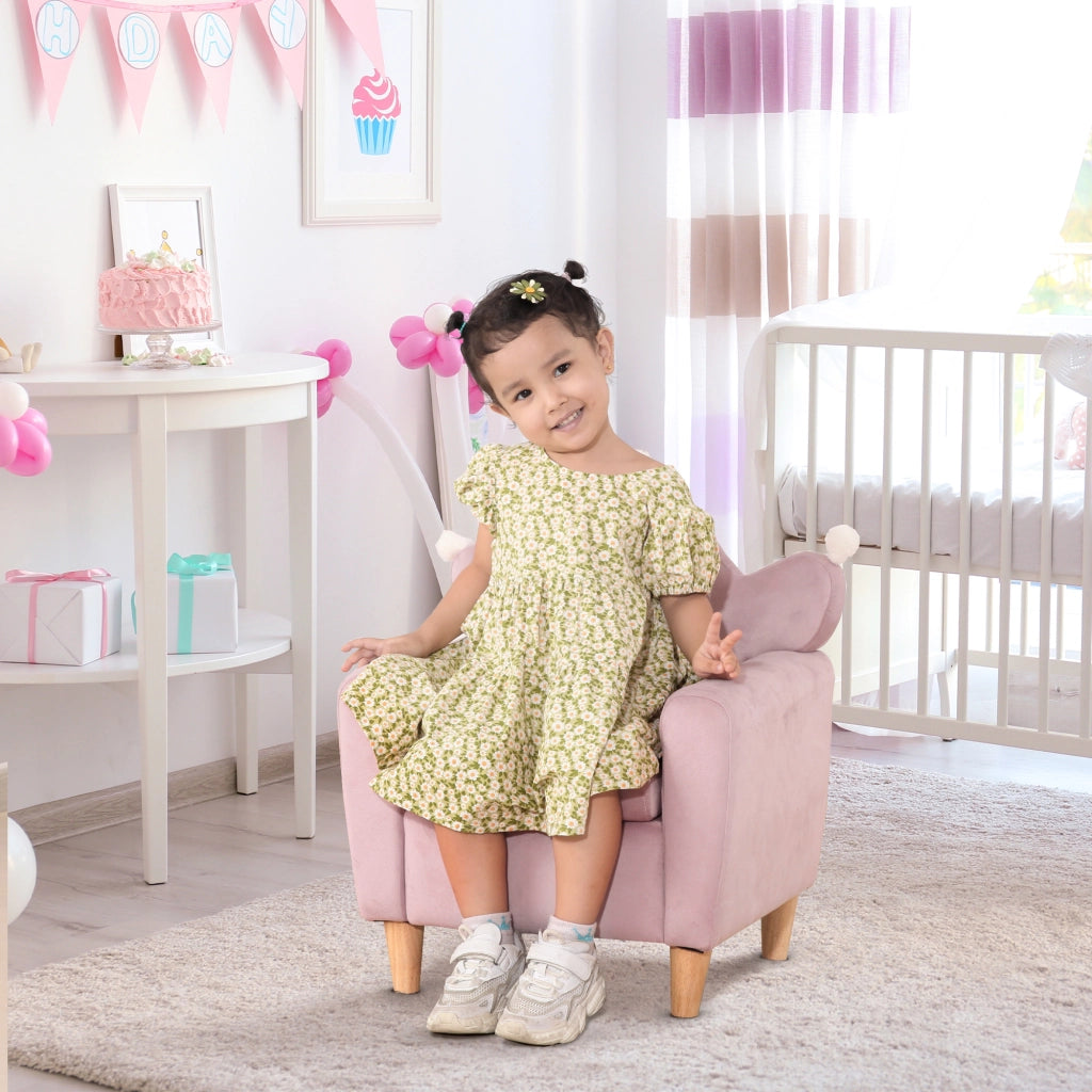 Poltrona Bambini in Velluto Rosa con Schienale a Corona ¨C zephmum ¨C 50x42x58 cm