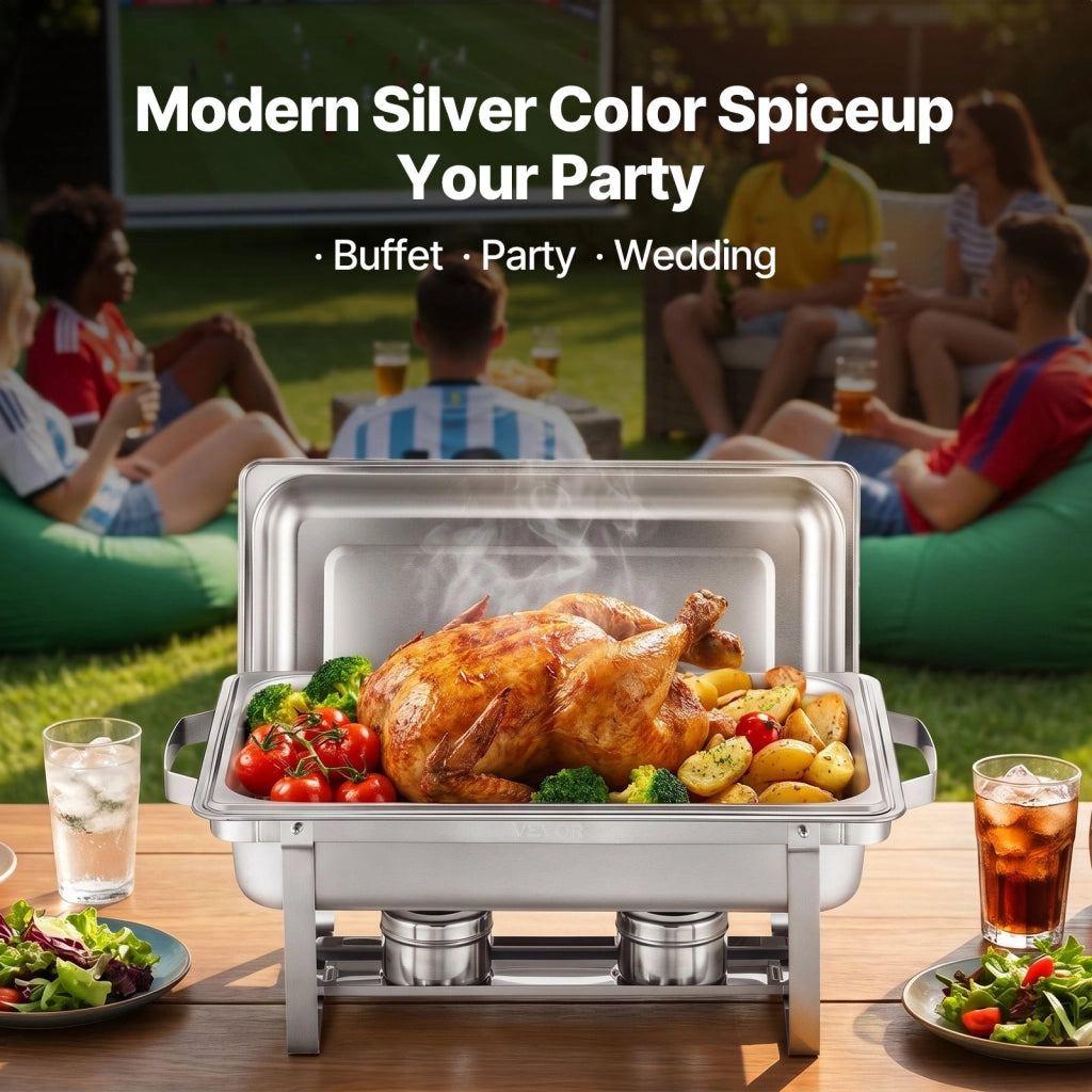 Set 4 Pezzi Scaldavivande Rettangolare 7,5 L Acciaio Inox HZ-433 per Buffet Feste Argento Robusto Pratico