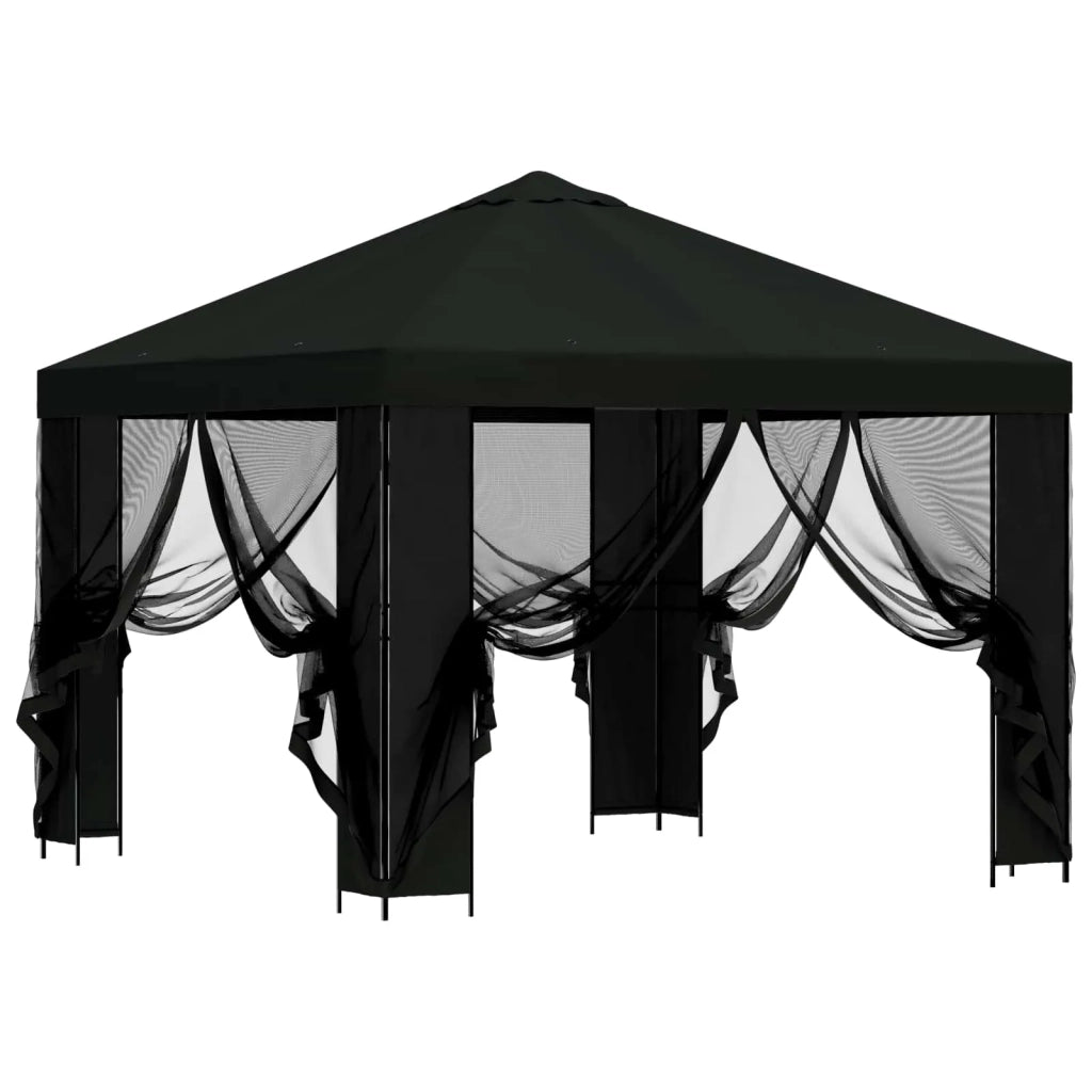 Gazebo da giardino con pareti laterali 3 x 3 m Nero