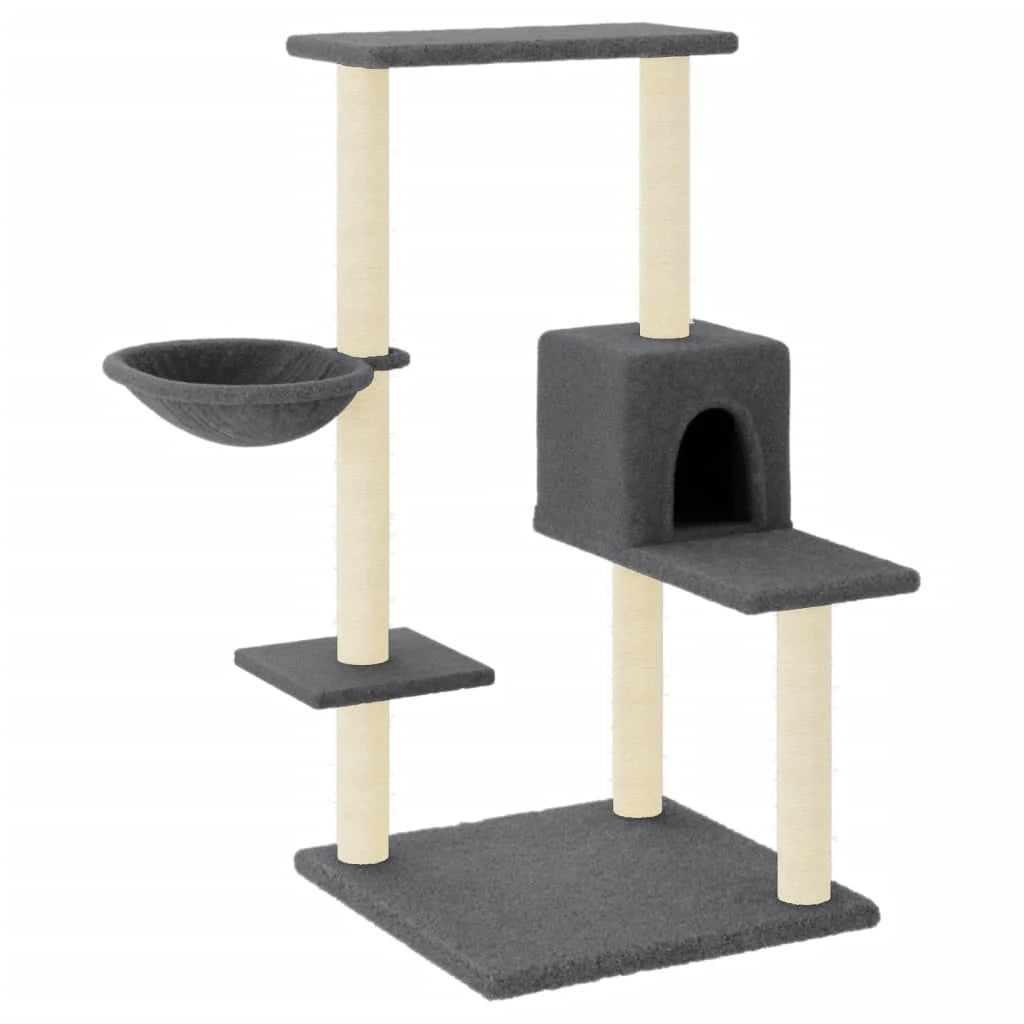 Tiragraffi per gatti torre per arrampicata giocattolo piattaforma per arrampicata con tiragraffi in sisal scuro 95 cm grigio 02_0022718