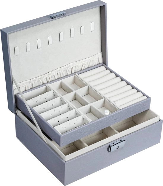 Cassetto per gioielli per donne e ragazze Cassetto per gioielli Porta gioielli rettangolare compatta Cassetto per anelli orecchini collane Vari colori Grigio 1