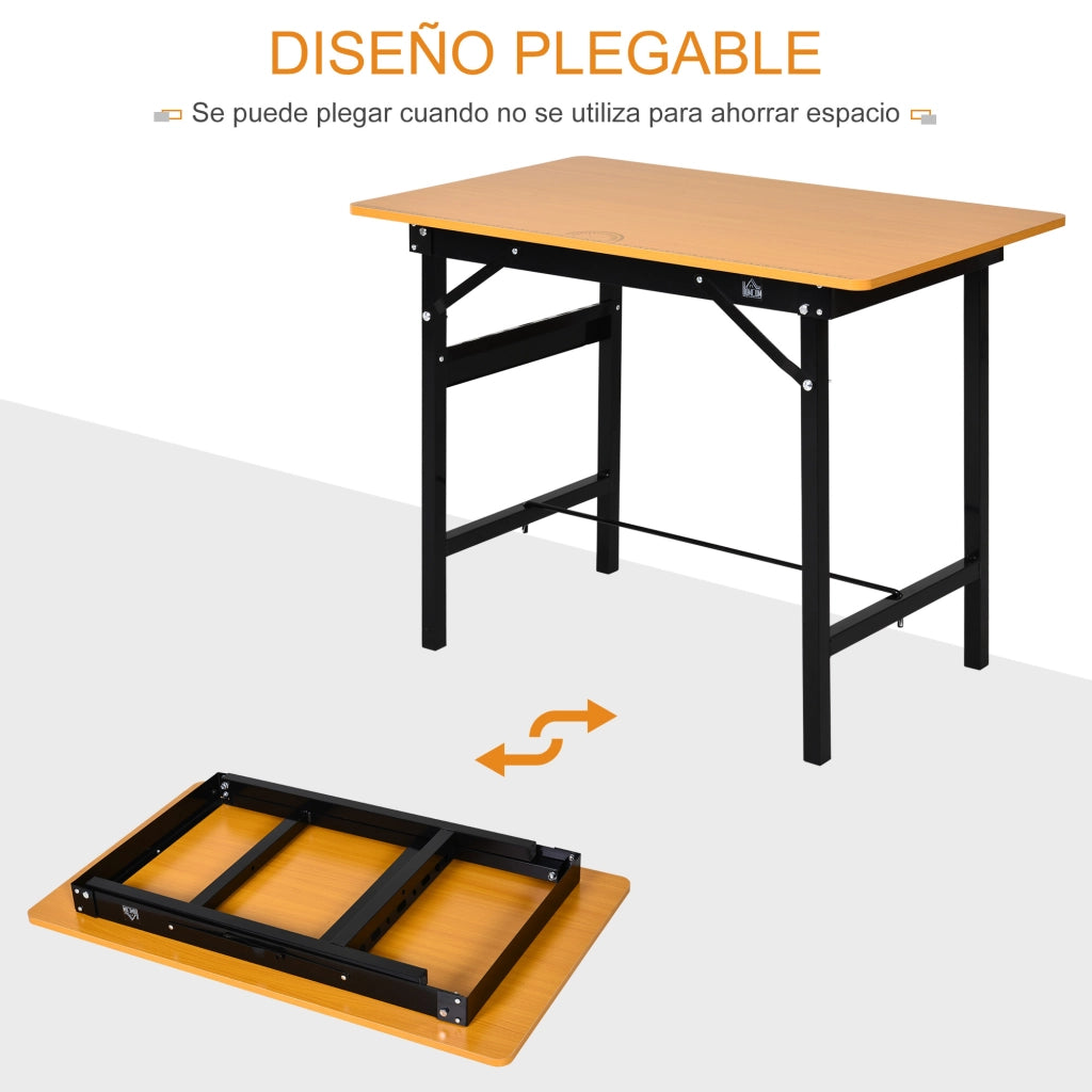 Tavolo Pieghevole da Lavoro ¨C zephmum ¨C Legno Naturale e Nero 100x60x75.5 cm