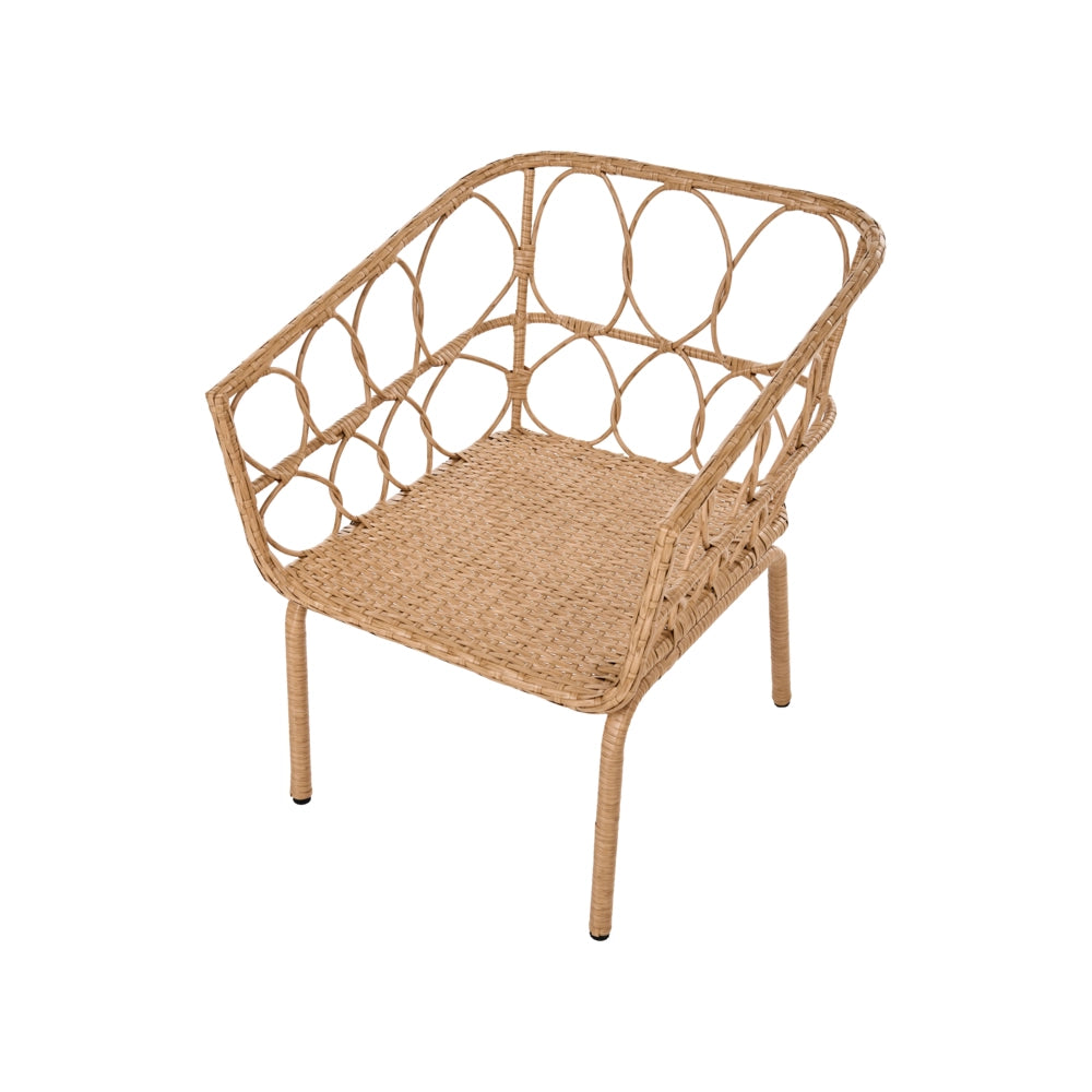 Set Bistro in Rattan PE Marrone Chiaro con Tavolino da Caffè in Metallo 2 Sedie Moderno Arredo da Giardino Esterno