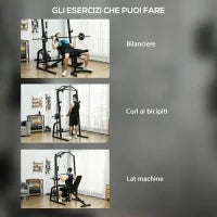 Power Tower Multifunzione con Panca per Addominali e Porta Bilanciere Regolabile, Nero