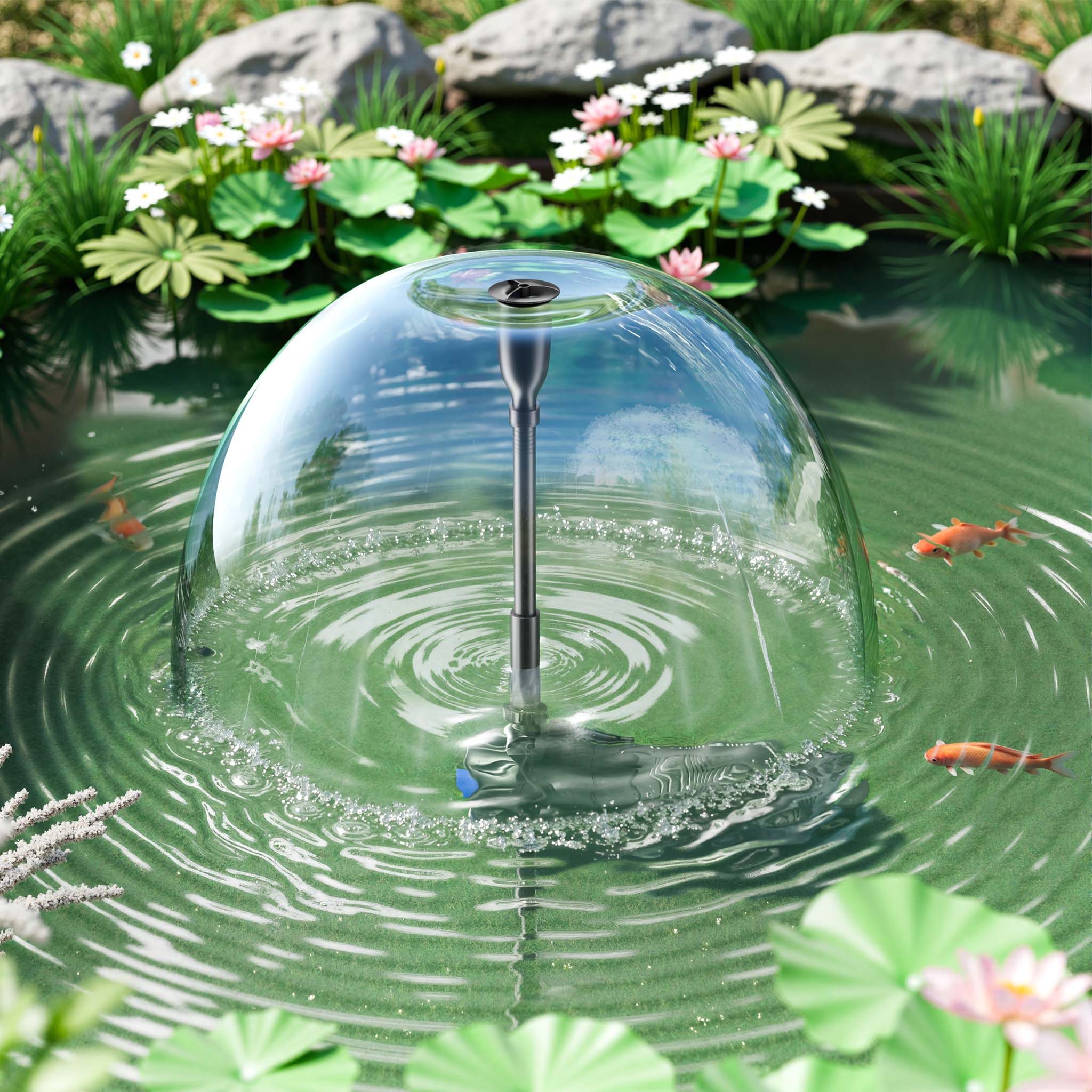 CUP-129 Pompa fontana con UVC 9W, 1000 l/h 24W, 4 giochi d'acqua, Pompa filtro laghetto