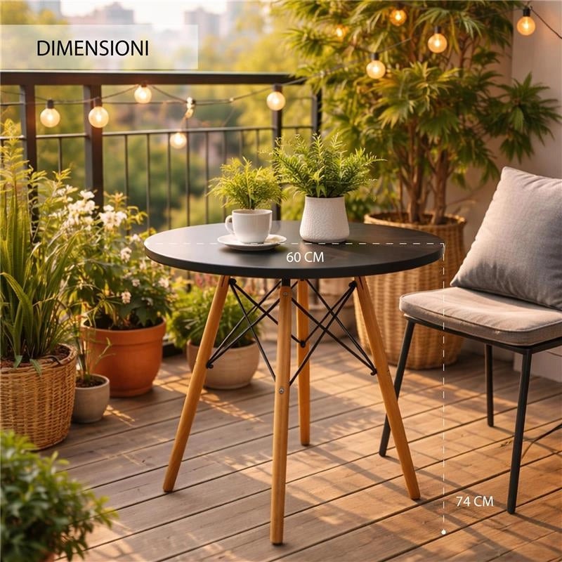 NAIROBI TAVOLO TONDO CON TOP NERO E GAMBE EFFETTO LEGNO 60 X 74 CM