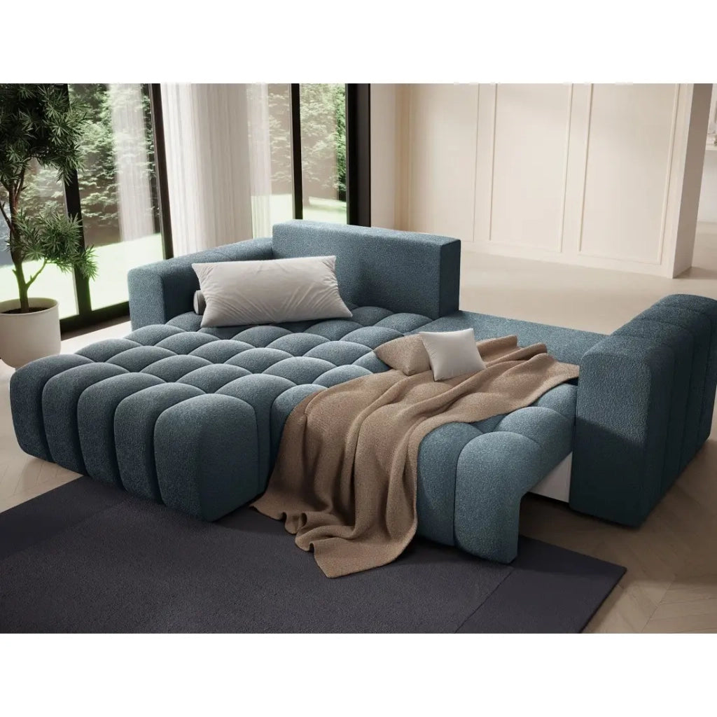 Divano angolare convertibile DORY blu notte 250 cm con vano contenitore angolo destro