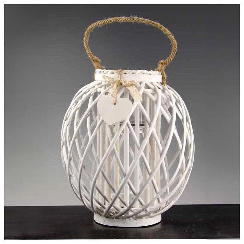 LANTERNA PORTA CANDELA BIANCA INTRECCIO BAMBU 16X 35CM