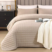 Bedsprei 240x260cm Khaki, 100% Katoenen, Ultrazachte con Bordure, 240x260, con 2 Cuscini, Duvet per Soggiorno