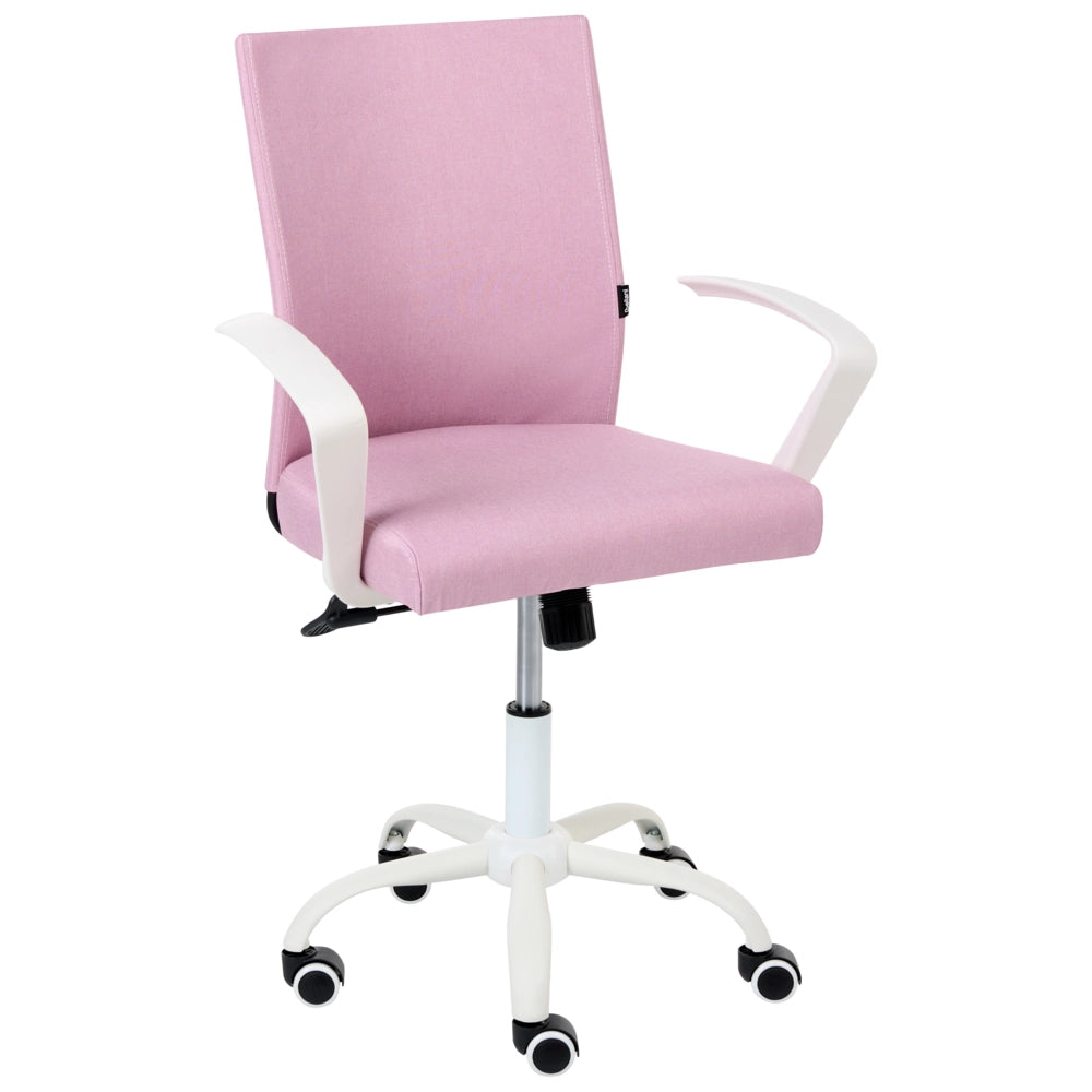 Sedia da ufficio in tessuto rosa con gambe in ferro, altezza e schienale regolabili girevole per ufficio domestico