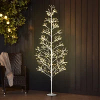 Albero di Natale Artificiale con 384 Luci LED Bianche e Rami Pieghevoli, in PP e Acciaio, Ø20x180 cm, Bianco