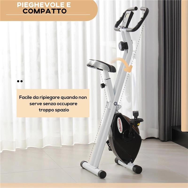 CYCLETTE PIEGHEVOLE MAGNETICA 8 LIVELLI DISPLAY LCD ROTELLE E SELLINO REGOLABILE NERO