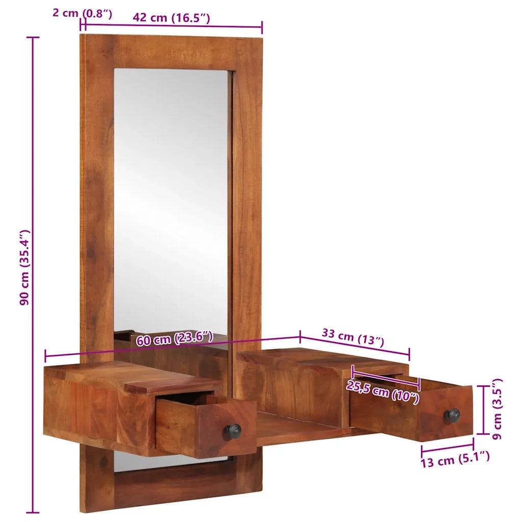 Specchio da Parete c/ Cassetti 60x33x90cm Legno Massello Acacia 4102372
