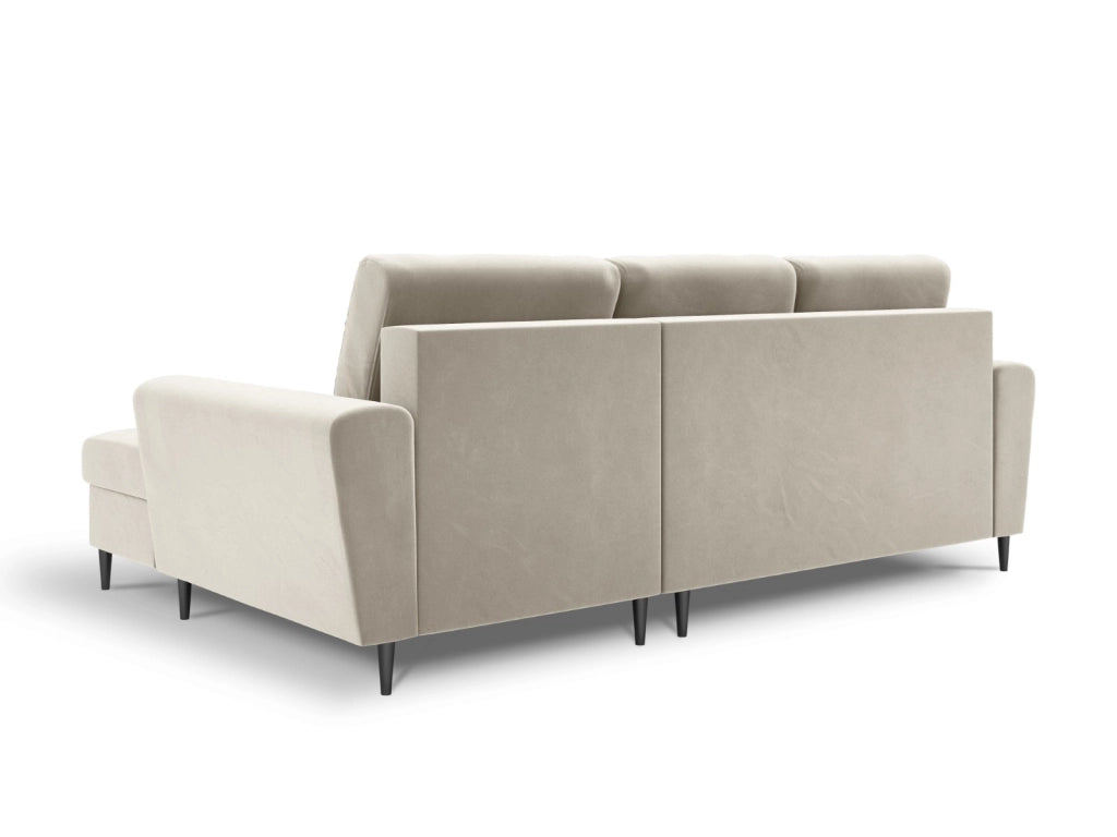 Cosmopolitan Design - Divano convertibile angolare destro con contenitore "Kyoto" 4 posti in velluto beige chiaro 