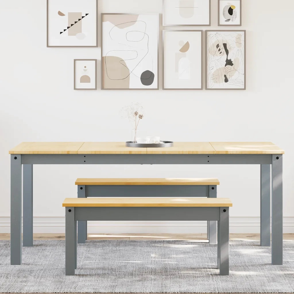 Set da Pranzo 3 pz Panama Grigio in Legno Massello di Pino 3345183