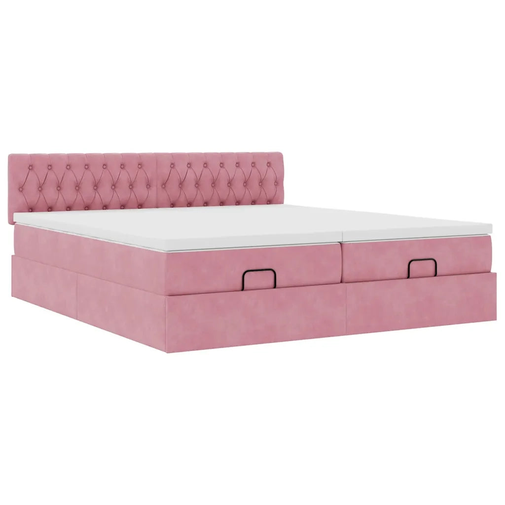 Struttura Letto Pouf con Materassi Rosa 180x200 cm Velluto