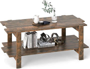 Tavolino da Caffè a 2 Ripiani, Tavolino Rettangolare da Salotto in Legno con Mensola di Stoccaggio, Ideale per Ufficio e Soggiorno, 115 x 59 x 46 cm (Marrone)