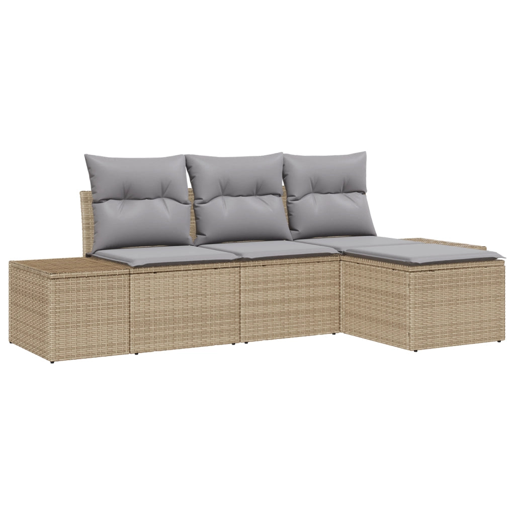 Set Divano da Giardino 4 Pezzi con Cuscini Beige Rattan Sintetico